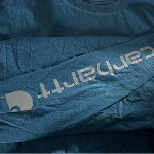 Carhartt Teal Crewneck Long Sleeve Shirt with Logo Print